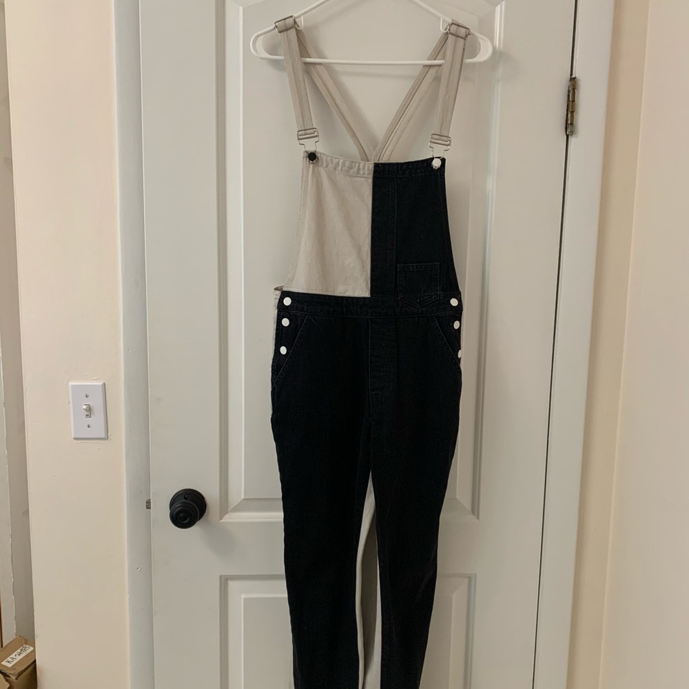 Guess Black and White Denim Overalls